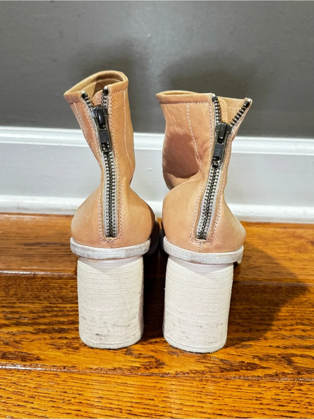 Steven By Steve Madden Blush Tan Open-Toe Leather Ankle Boots